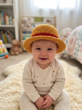 Handmade Crochet One Piece Baby Bucket Hat Luffy (6-12M) New